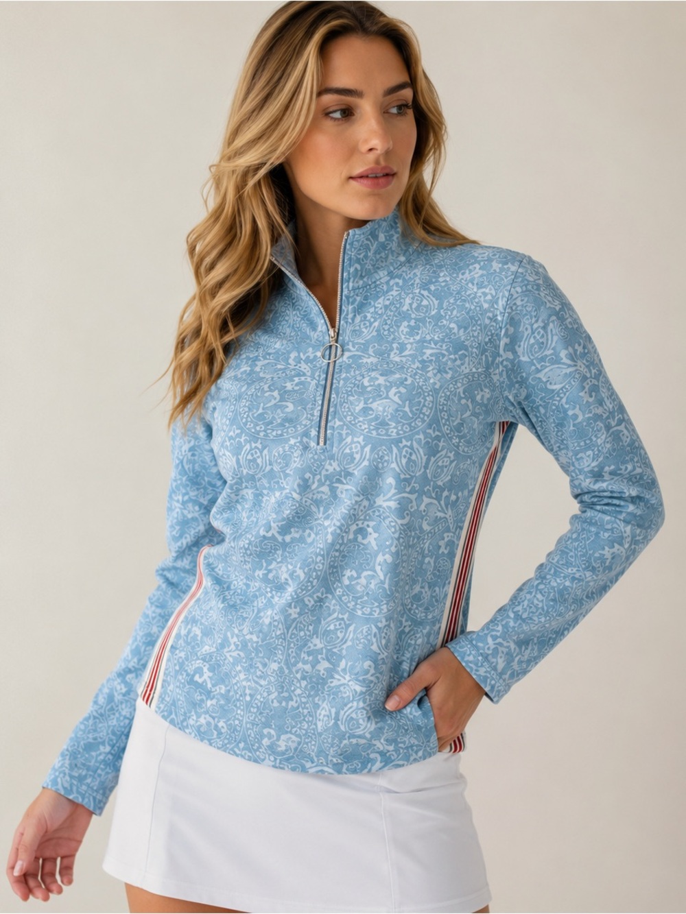 Athleta Paisley Print Quarter Zip Pullover Top Size Medium Made In USA